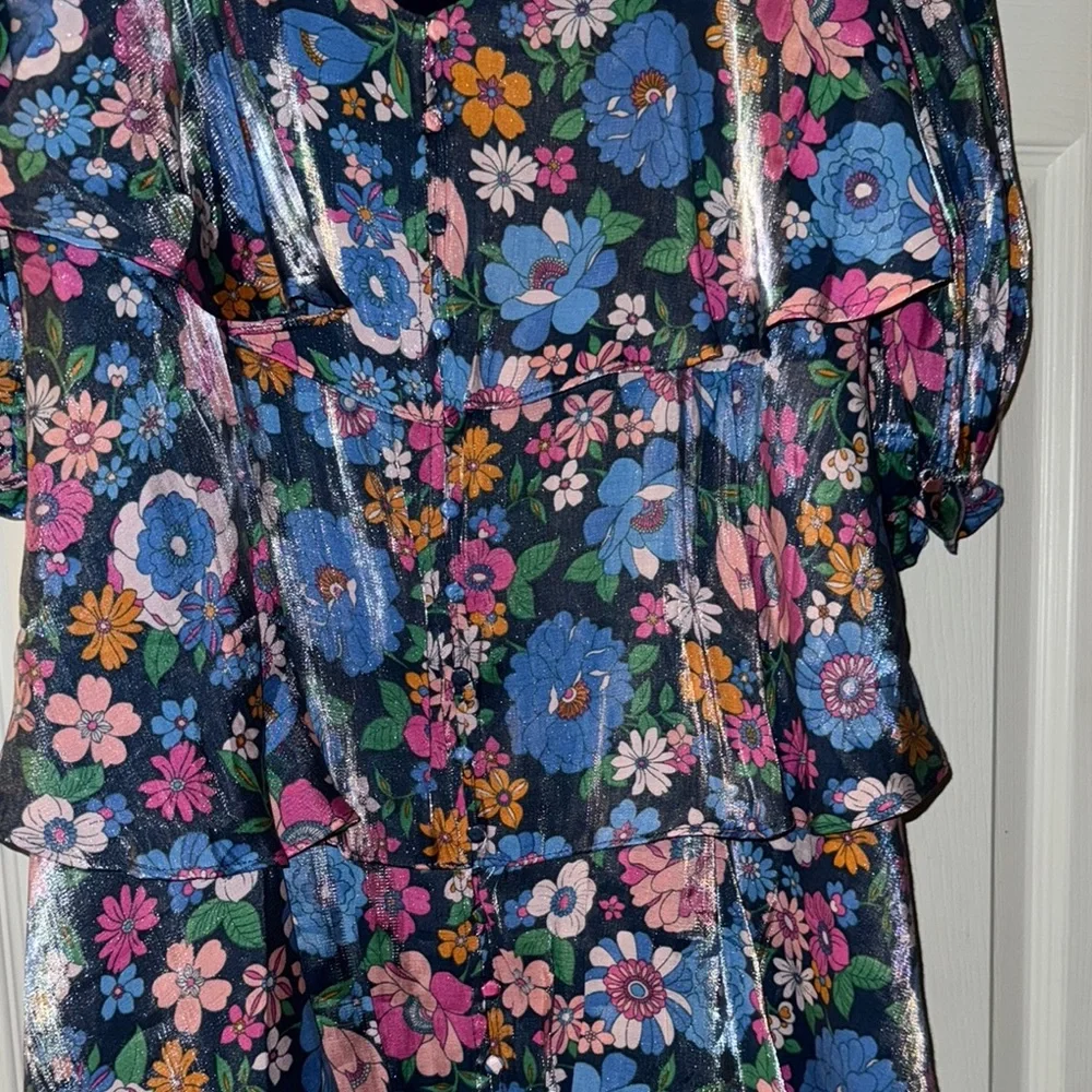 Floral Blue Dress with Pink and Green Accents - Picture 4 of 8